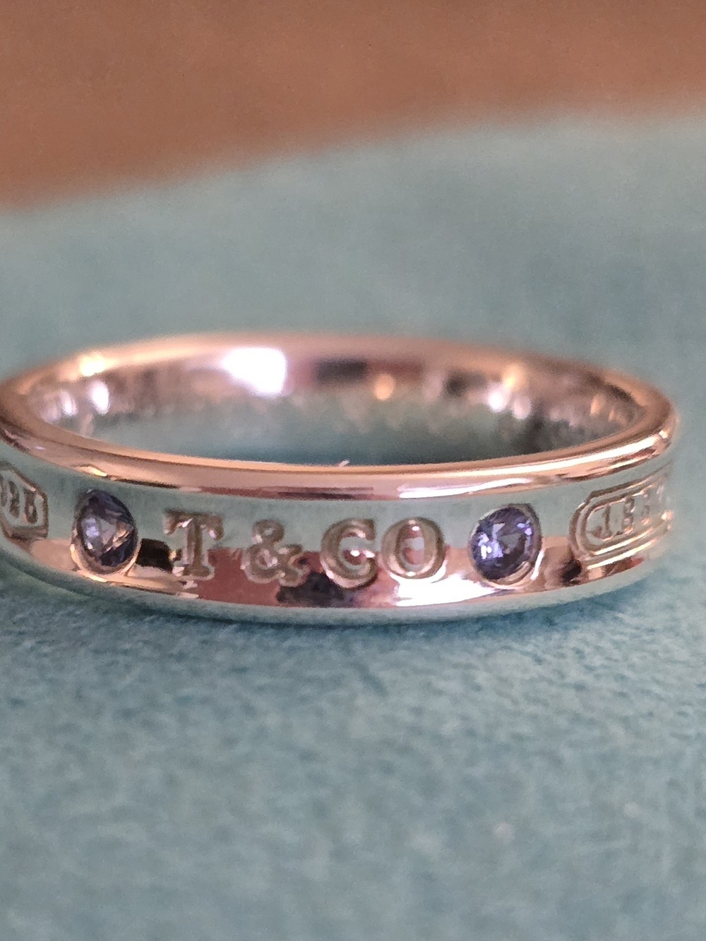 Tiffany Sapphire Logo Band Ring. Size 5.5